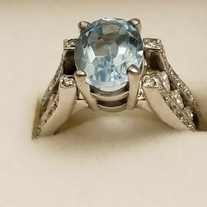 3 ct Aquamarine and Diamond Ring 18KWG in size 6.5